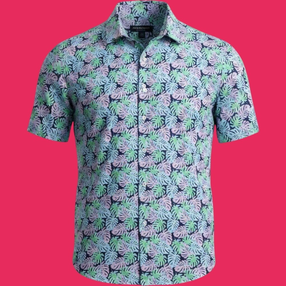 Mizzen+Main Shirt Mens XL Geometric Floral Tropical Hawaiian Poly Spandex